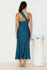 Whispering Palms Satin Midi Dress Teal