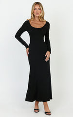 Gabriella Maxi Dress - Long Sleeve Scoop Neck Dress in Black