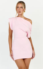 Nalfie Mini Dress - Tipped Shoulder Jersey Drape Dress in Pink
