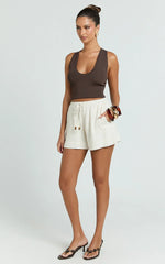 Ruby Short - Beaded Drawstring Relaxed Linen Shorts in Natural
