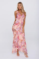 Sweet Escape Frill Floral High Low Maxi Dress Peach