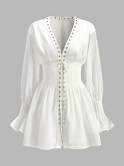 Lace-Up Front Semi-Sheer Dress